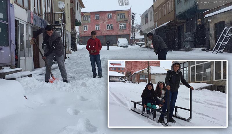 Kar esnafa çile, çocuklara eğlence oldu