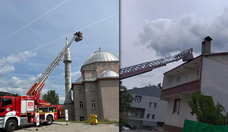 Cami kubbesindeki leylek yuvası, yıkım nedeniyle taşındı