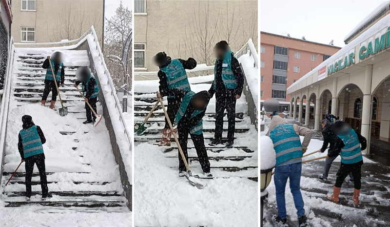 Yükümlülerden Cami Avlusunda Kar Temizliği