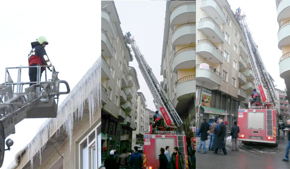 Saçaklardaki buzlar kırılıyor