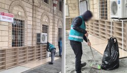 Yükümlülerden cami çevresinde temizlik